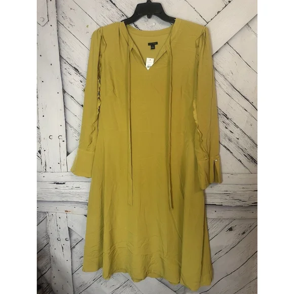 Ann Taylor Beautiful Gold Ruffle Long Sleeve Long Shirtdress SZ 16 *read* - Picture 1 of 11